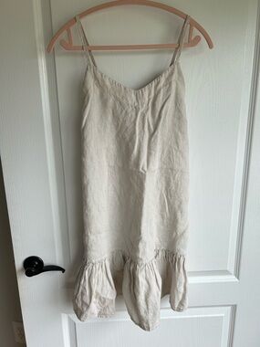 Neutral Linen Spaghetti Strap Mini Dress